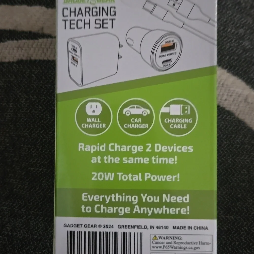 gadget gear rapid wall car & cable charger usb-a usb-c 3ft 20 watt Hp🔥🔥🔥🔥